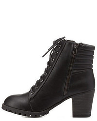 Charlotte Russe Block Heel Quilted Lace Up Booties