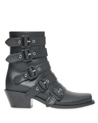 Burberry Buckled Leather Peep Toe Ankle Boots