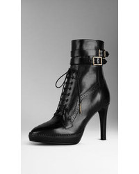 Burberry Chunky Lace Up Leather Boots Black