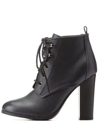 Charlotte Russe Burnished Chunky Heel Lace Up Booties