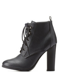 Charlotte Russe Burnished Chunky Heel Lace Up Booties