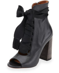 Chloé Chloe Open Toe Leather Lace Up 70mm Ankle Boot Black