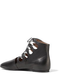 The Row Dimitri Lace Up Leather Ankle Boots Black