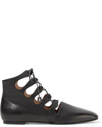 The Row Dimitri Lace Up Leather Ankle Boots Black