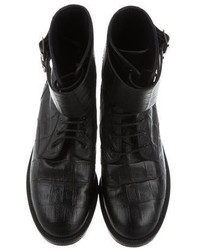 Saint Laurent Embossed Lace Up Ankle Boots