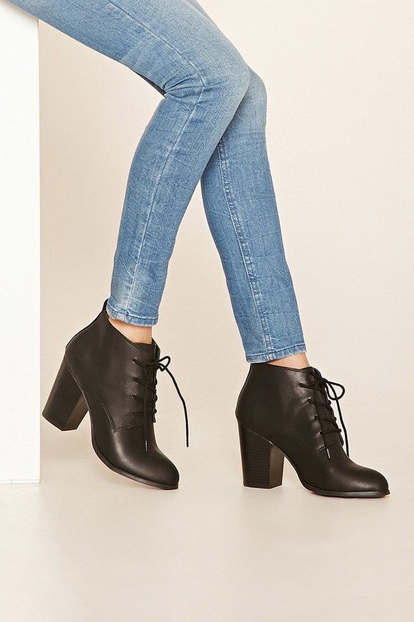 Forever 21 Faux Leather Lace Up Booties 