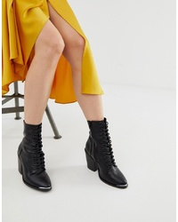 New Look Lace Up Ankle Heeled Boot In Black