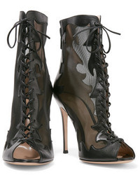 Gianvito Rossi Lace Up Leather And Mesh Ankle Boots