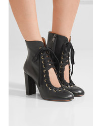Chloé Lace Up Leather Ankle Boots Black
