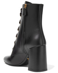 Prada Lace Up Leather Ankle Boots Black