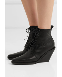 Ann Demeulemeester Lace Up Leather Wedge Ankle Boots
