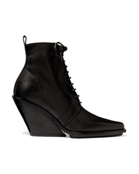 Ann Demeulemeester Lace Up Leather Wedge Ankle Boots