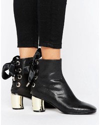 Lavish Alice Leather Lace Up Ankle Boots With Metallic Heel