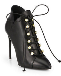 Giuseppe Zanotti Leather Crystal Detail Lace Up Booties