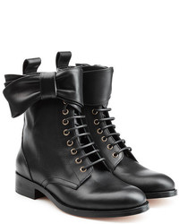 RED Valentino Leather Lace Up Ankle Boots With Bow