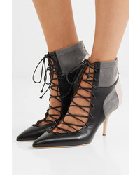 Malone Souliers Montana Lace Up Leather And Suede Ankle Boots Black