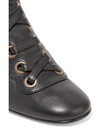 Chloé Orson Lace Up Textured Leather Ankle Boots Black