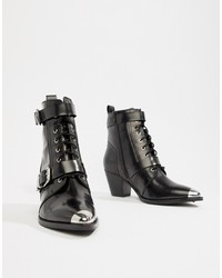 ASOS DESIGN Rhythmic Premium Leather Western Lace Up Boots Box