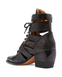 Chloé Rylee Cutout Snake Effect Leather Ankle Boots