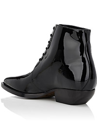Saint Laurent Theo Patent Leather Lace Up Ankle Boots