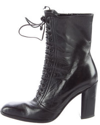 Saint Laurent Yves Leather Lace Up Ankle Boots