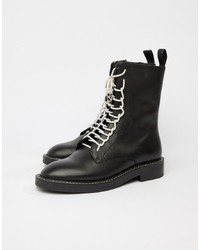 ASOS DESIGN Alarm Leather Lace Up Boots Leather