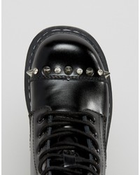 T.U.K. Anarchic Stud Lace Up Chunky Leather Flat Ankle Boots