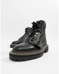 ASOS DESIGN Archie Premium Leather Chunky Hiker Ankle Boots Tumbled