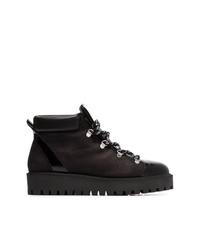 Ganni Black Alma Shearling Lined Leather Hiking Boots
