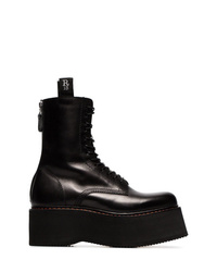 R13 Black Double Stack Lace Up Leather Boots
