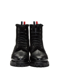 Thom Browne Black Shearling Classic Wingtip Boots