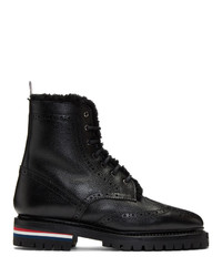 Thom Browne Black Shearling Classic Wingtip Boots