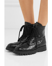 Prada Croc Effect Leather Ankle Boots