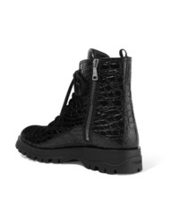 Prada Croc Effect Leather Ankle Boots