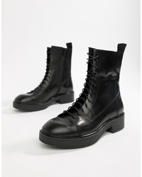 Vagabond Diane Lace Up Black Leather Military Boots