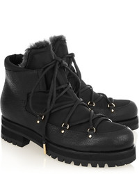 Jimmy Choo Ditto Shearling Lined Textured Leather And Canvas Ankle Boots