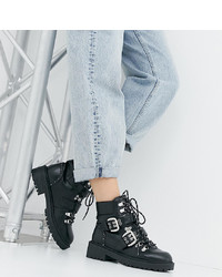 Raid Wide Fit Dlyn Black Lace Up Chunky Hiker Boots Pu
