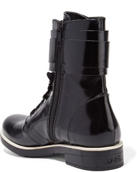 Karl Lagerfeld Glossed Leather Ankle Boots