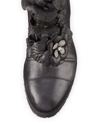 Jimmy Choo Havana Floral Embellished Combat Boot Black