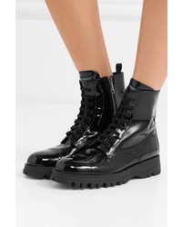 Prada Lace Up Patent Leather Ankle Boots