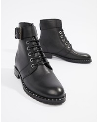 Religion Nyx Black Leather Flat Ankle Hiker Boots