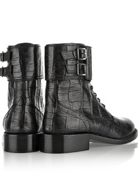 Saint Laurent Patti Croc Effect Leather Ankle Boots