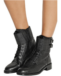 Saint Laurent Patti Croc Effect Leather Ankle Boots