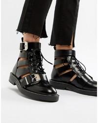 ASOS DESIGN Premium Archer Leather Cut Out Ankle Boots Leather