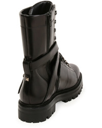 Valentino Rockstud Leather Combat Boot Black