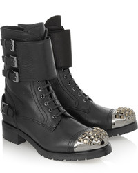 Miu Miu Swarovski Crystal Embellished Leather Ankle Boots