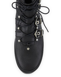 Stuart Weitzman Takeahike Leather Lace Up Boot Black