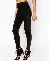 Asos Collection High Waist Stretch Treggings With Leather Look Back