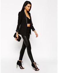 Asos Collection High Waist Stretch Treggings With Leather Look Back