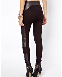 Asos Leggings In High Waist With Leather Look Panel Detail